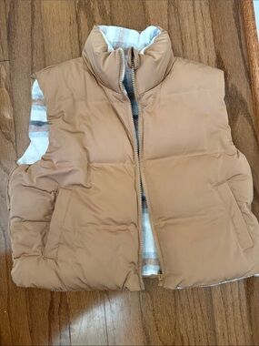 REVERSIBLE Cozy Cropped Camel/Tan Lined Puffer Vest with Plaid